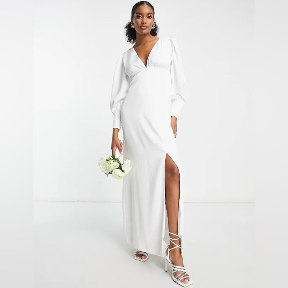 ASOS Bridal White Long Sleeve Satin Maxi Dress - NWT